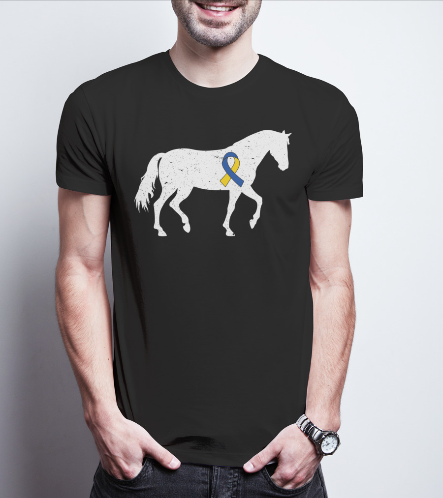 Horse Down Syndrome Awareness Blue Yellow T-Shirt