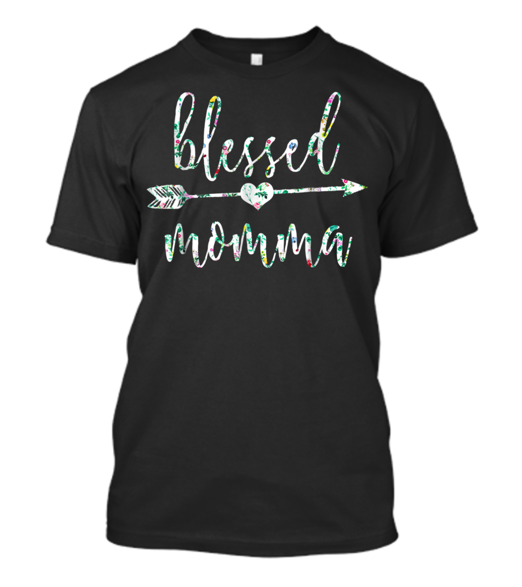 Blessed Momma Hawaii Tropical Flowers Cute Floral Arrow Heart T-Shirt