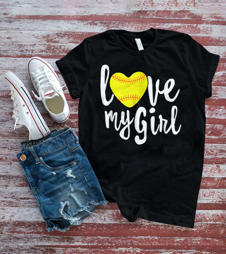 Love My Girl Softball Heart T-Shirt