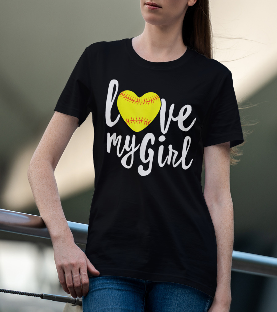 Love My Girl Softball Heart T-Shirt