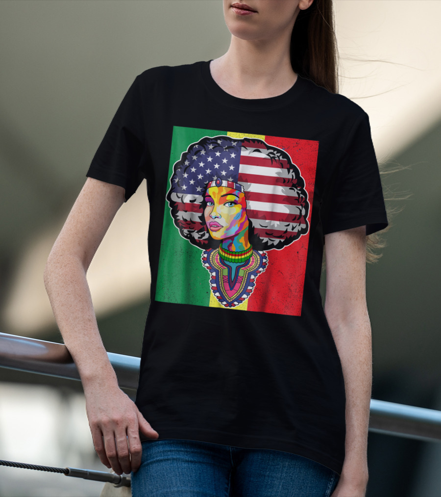 Juneteenth Dashiki American Flag Afro Woman African Colors T-Shirt