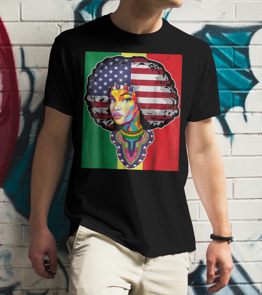Juneteenth Dashiki American Flag Afro Woman African Colors T-Shirt