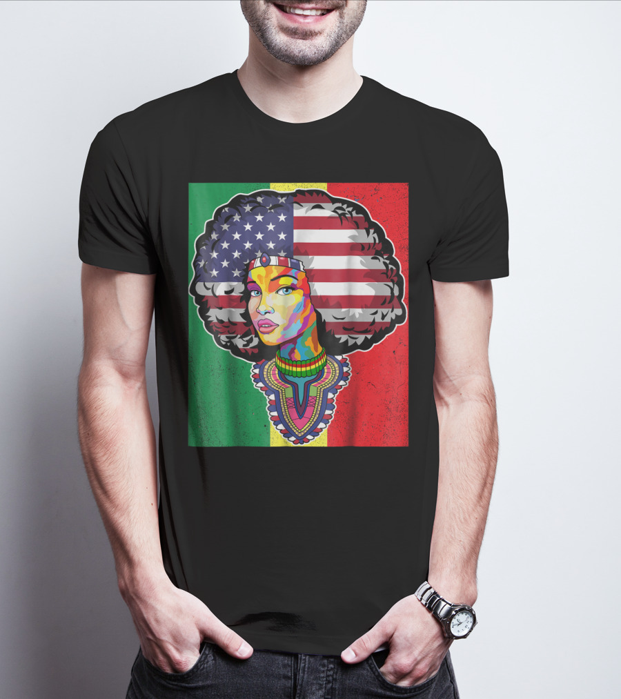 Juneteenth Dashiki American Flag Afro Woman African Colors T-Shirt