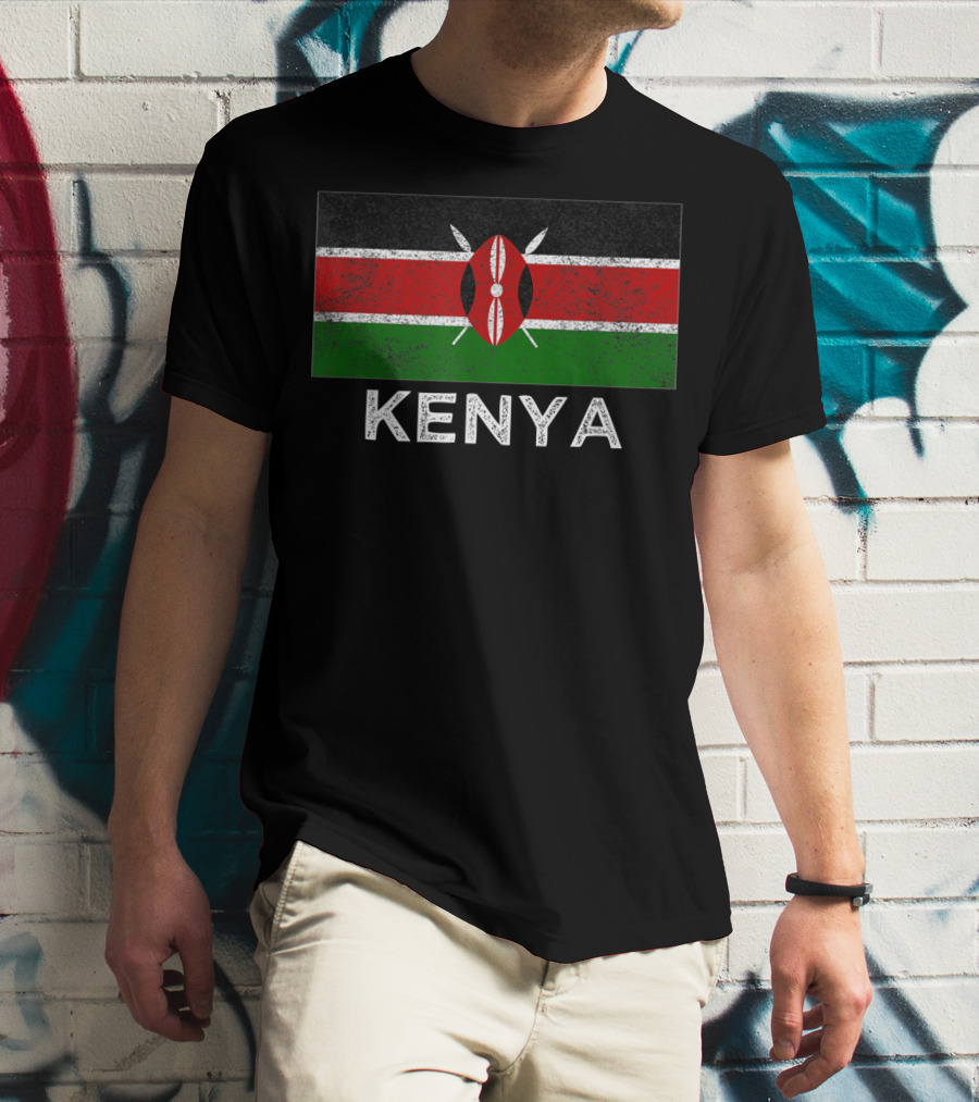Kenya National Flag Textured Print With Emblem T-Shirt