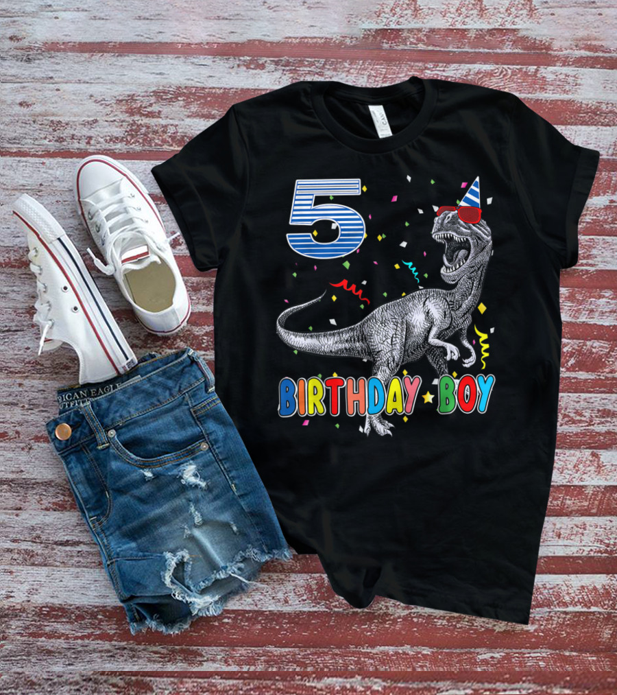 5 Birthday Boy Dinosaur Party Hat T-Shirt