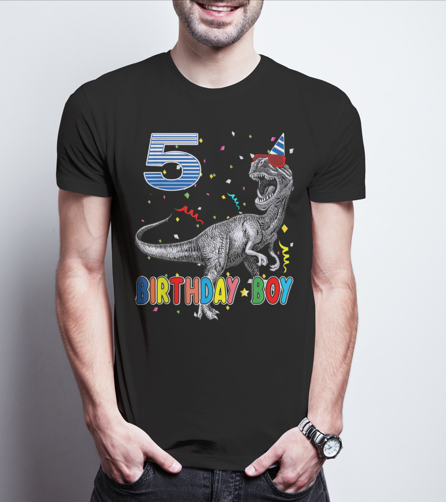 5 Birthday Boy Dinosaur Party Hat T-Shirt