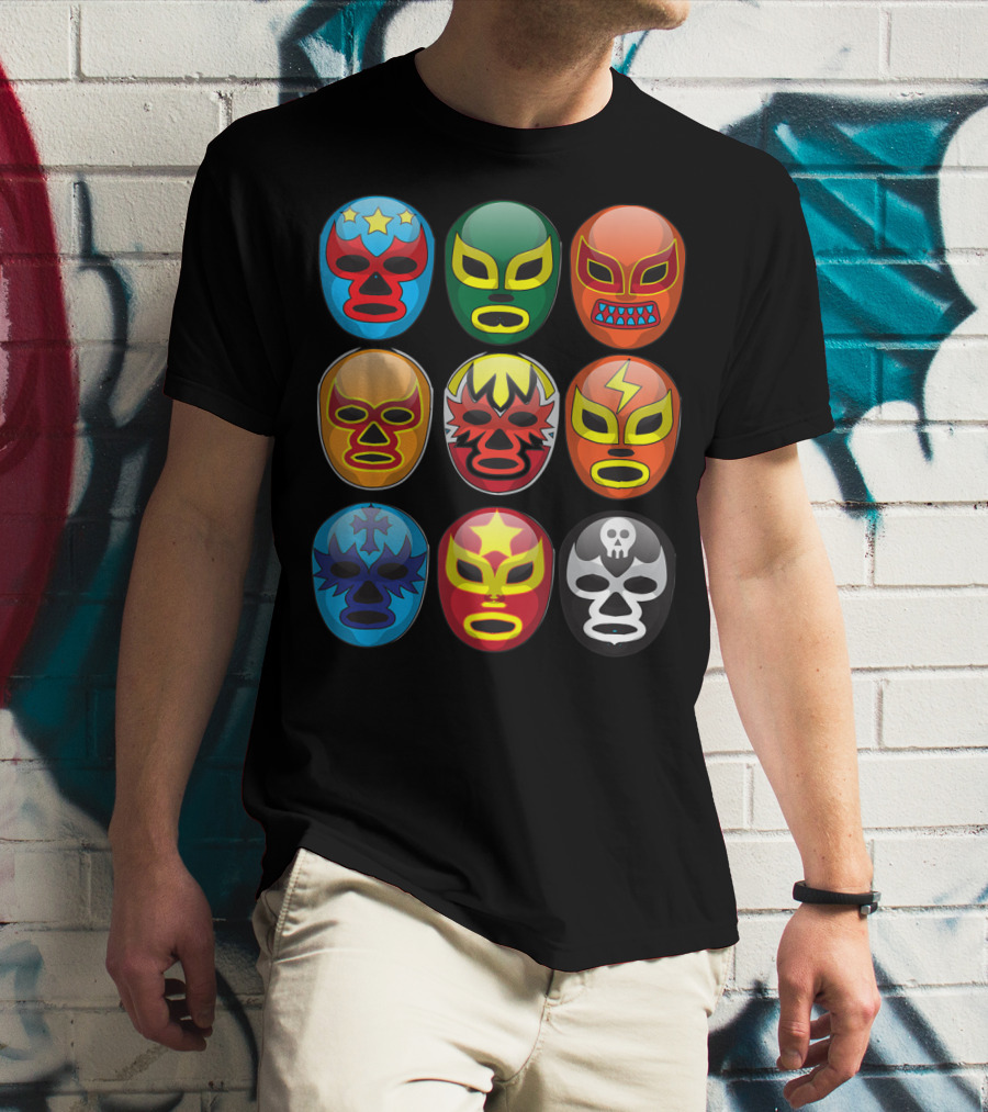 Lucha Libre Wrestler Masks Colorful Collection Cute Free Fighting T-Shirt