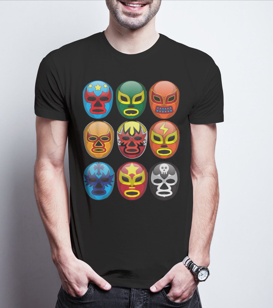 Lucha Libre Wrestler Masks Colorful Collection Cute Free Fighting T-Shirt
