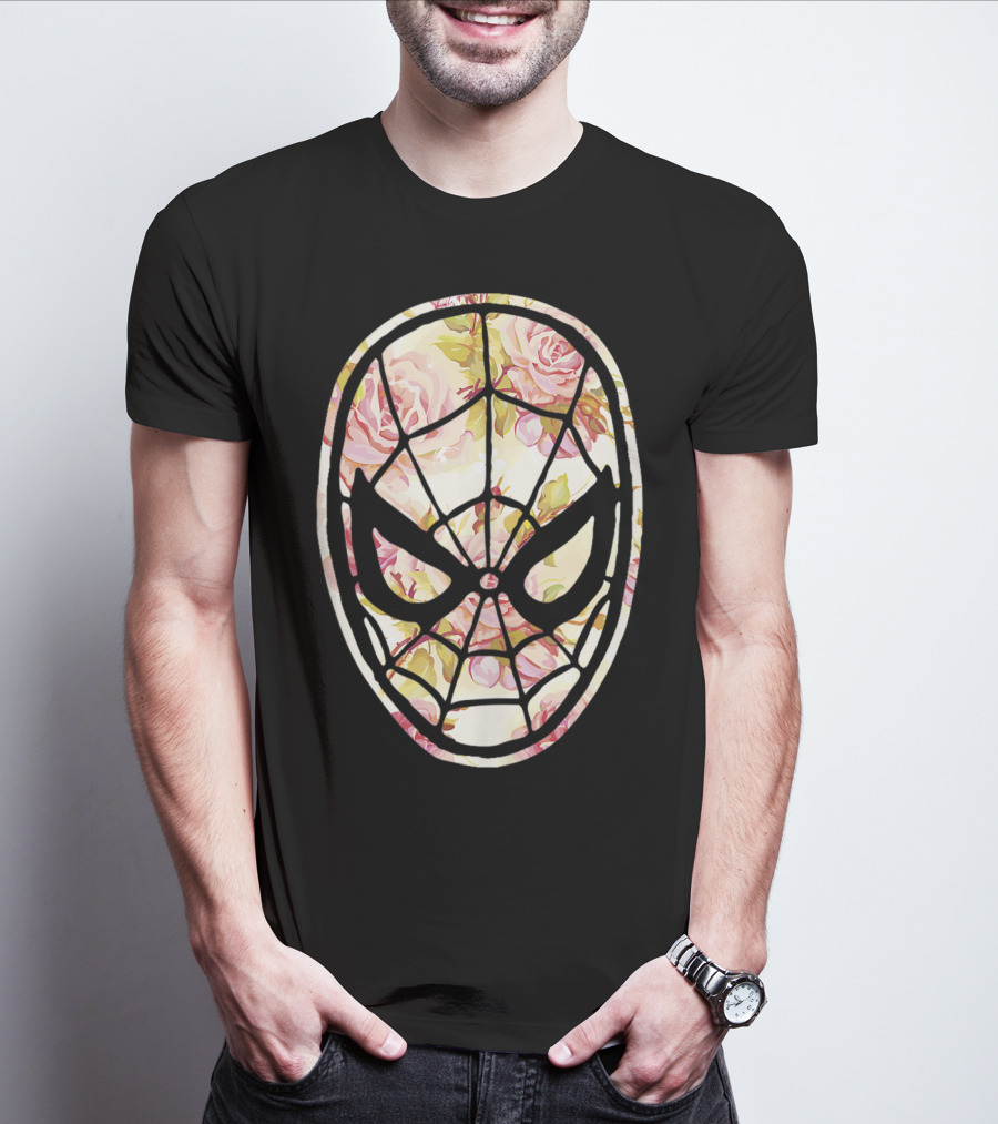 Marvel Spider Man Mask Floral Fill Floral T-Shirt