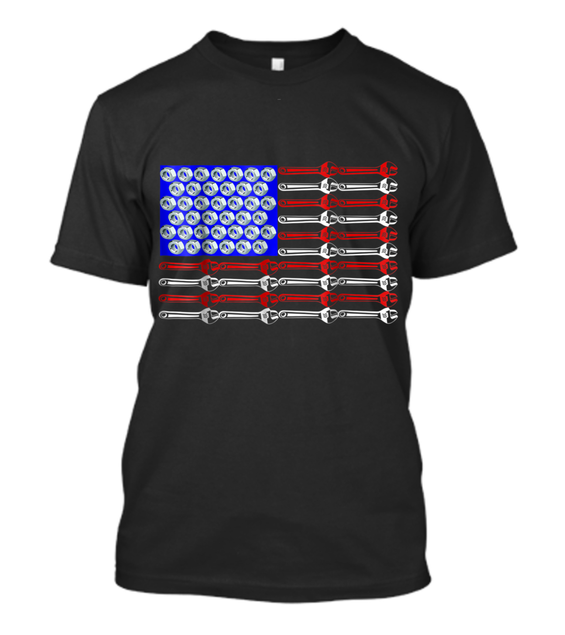 Mechanic Proud American Patriotic USA Flag With Wrenches And Nuts T-Shirt