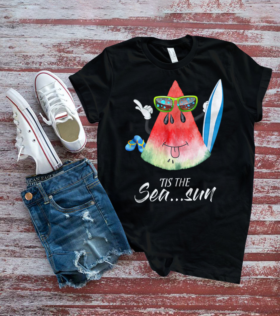 Tis The Sea Sun Melon Christmas Tree Summer Fun T-Shirt
