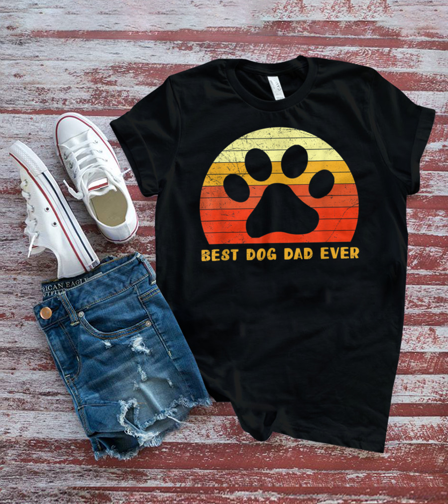 Best Dog Dad Ever Father's Day Retro Paw Prints T-Shirt