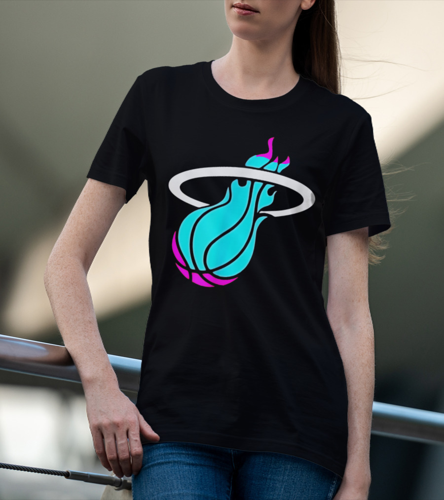 Miami Vices Heat Basketball Neon Flame T-Shirt
