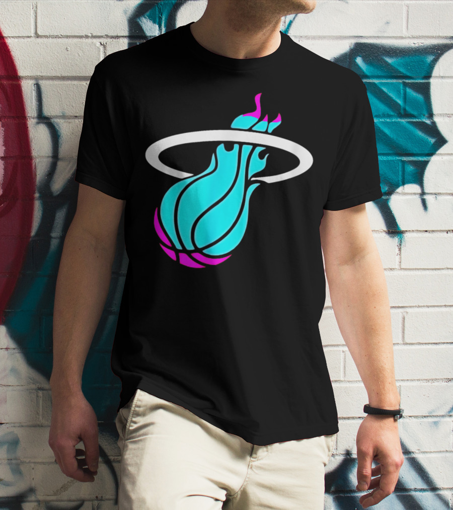 Miami Vices Heat Basketball Neon Flame T-Shirt