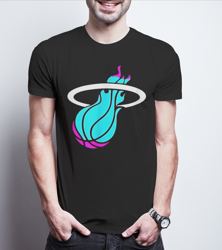 Miami Vices Heat Basketball Neon Flame T-Shirt