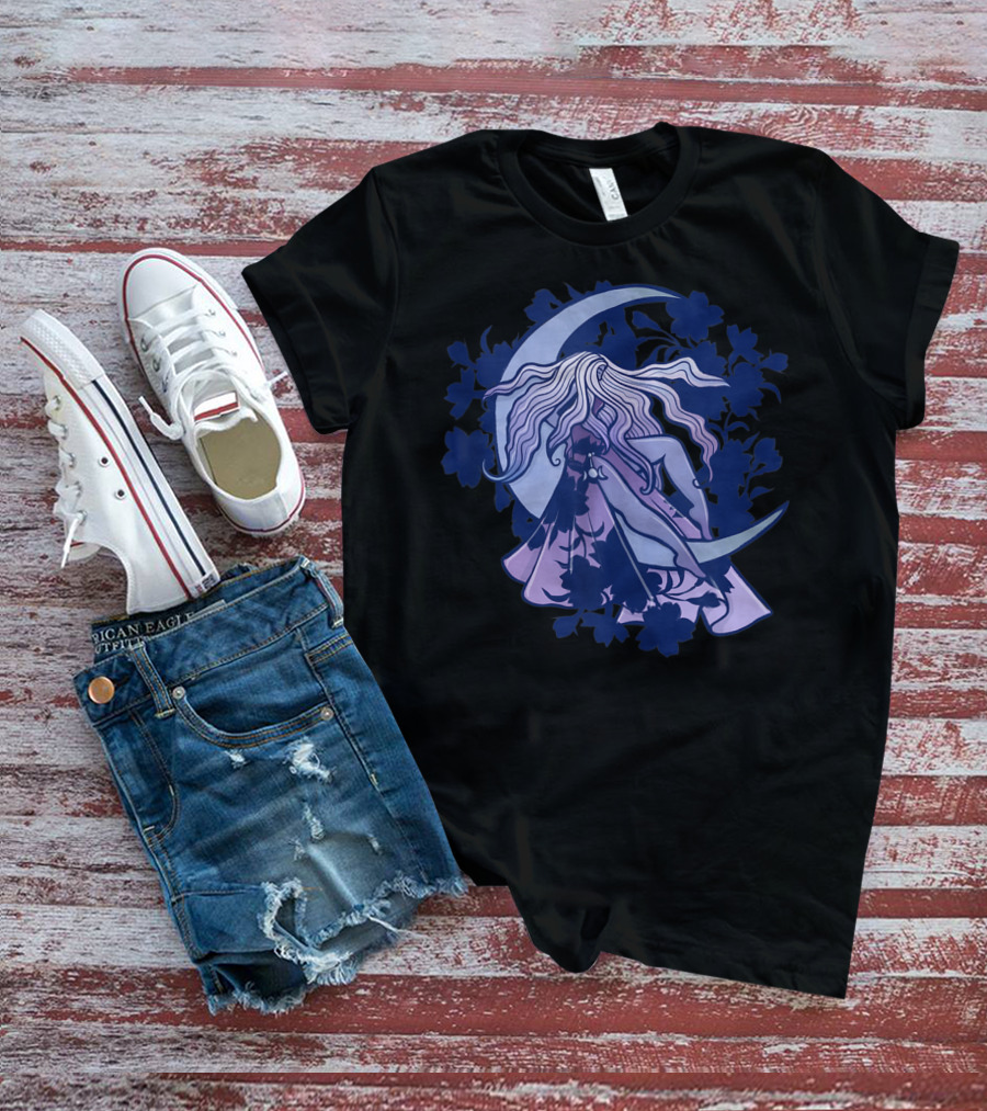 Moon Child Goddess Pagan Crescent Moon Floral T-Shirt