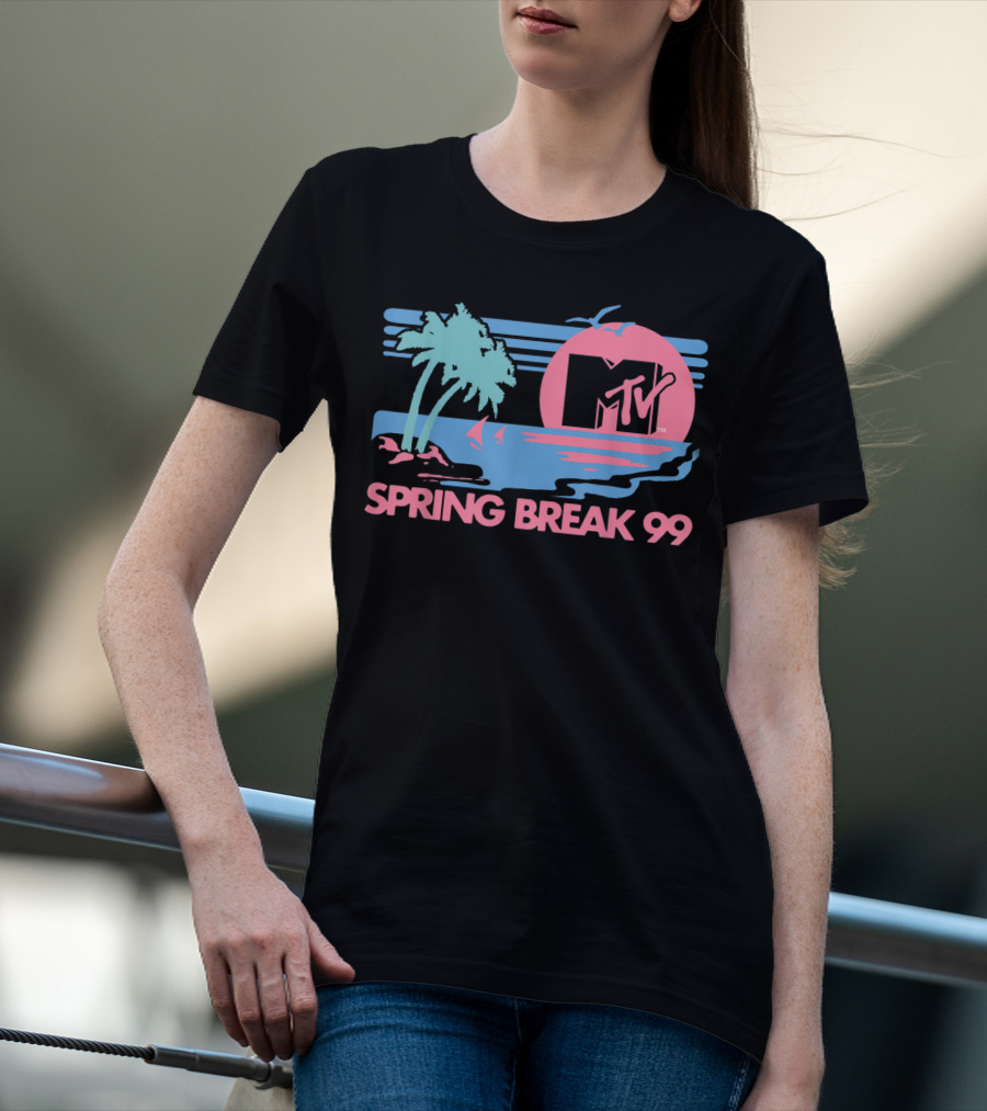 MTV Spring Break 99 Pastel Beach Palm Trees Sunset T-Shirt