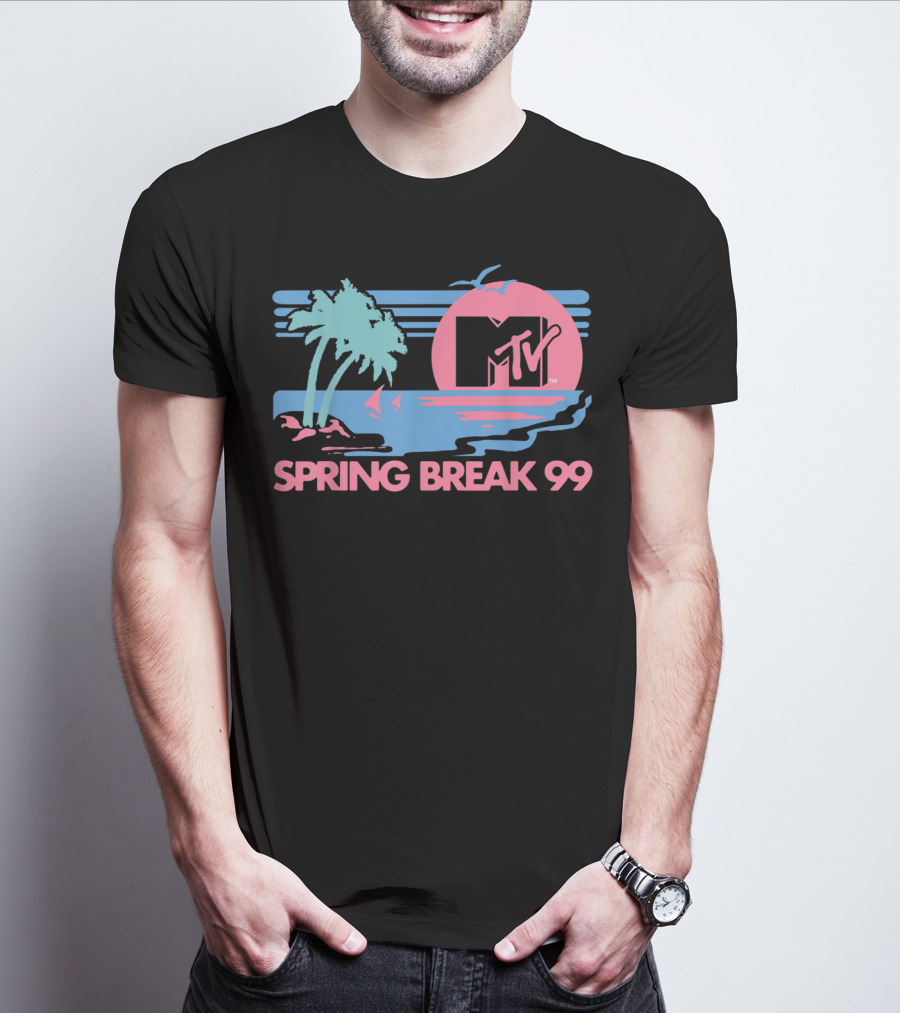MTV Spring Break 99 Pastel Beach Palm Trees Sunset T-Shirt