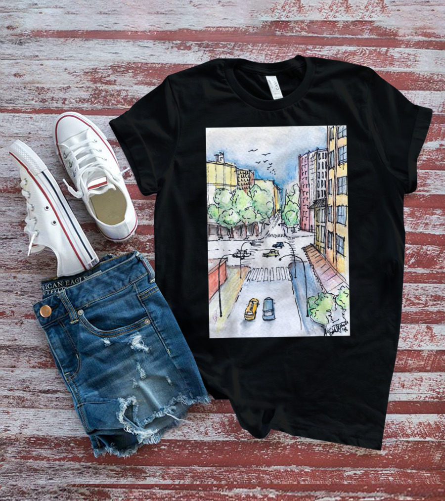 New York City Urban Street View From The Highline With Cars And Buildings T-Shirt