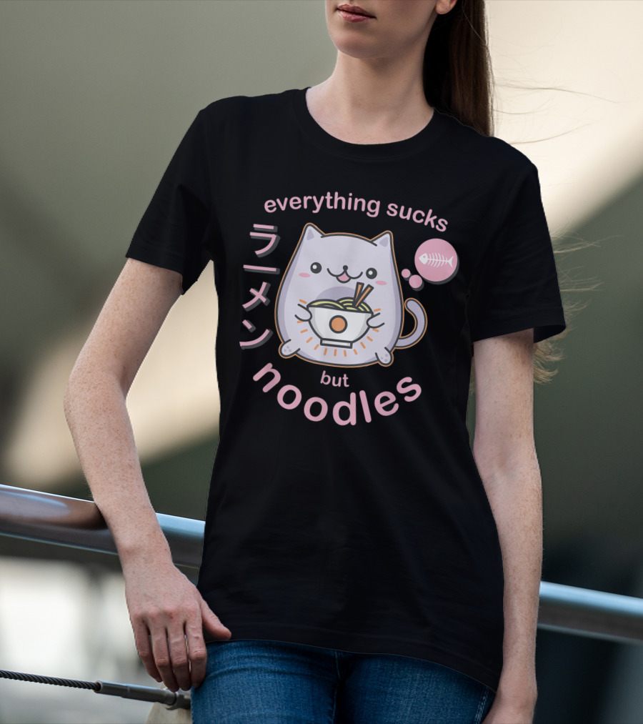 Everything Sucks But Noodles Pastel Goth Ramen Cat Anime Kawaii T-Shirt