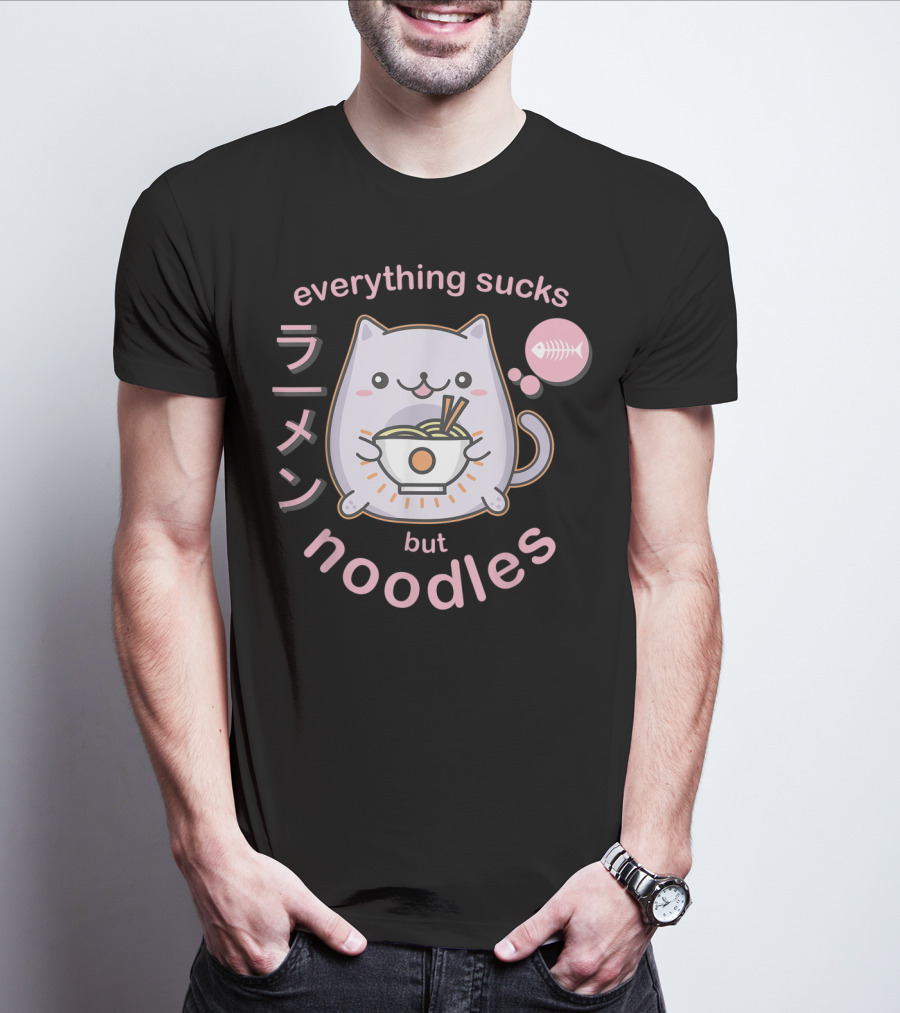 Everything Sucks But Noodles Pastel Goth Ramen Cat Anime Kawaii T-Shirt