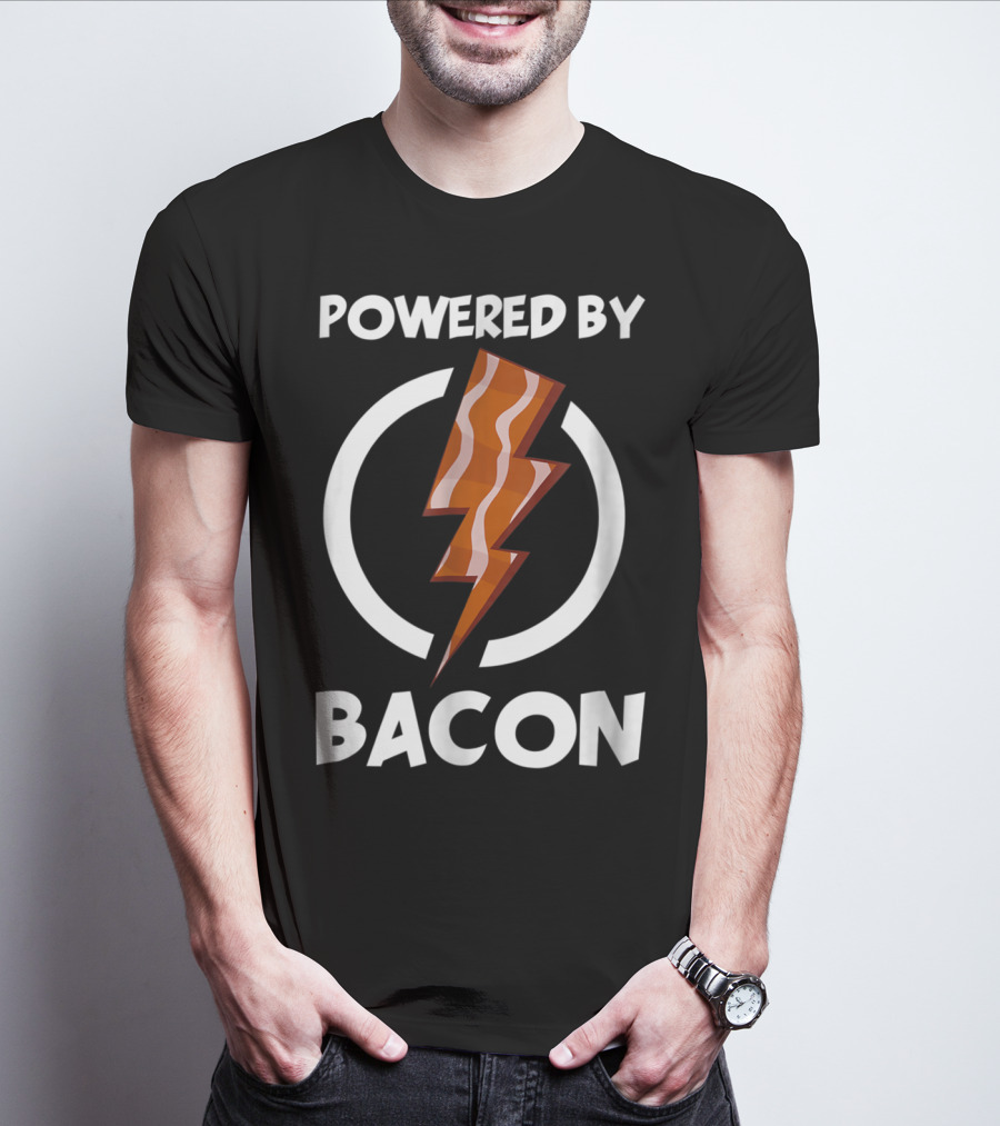Powered By Bacon Funny Bacon Lovers Lightning Bolt T-Shirt