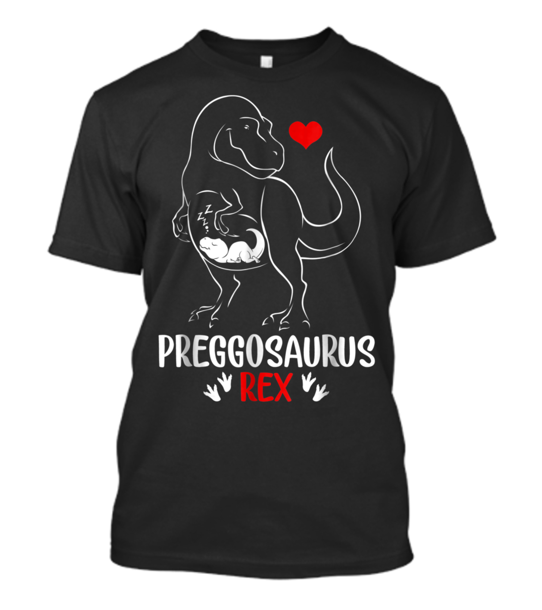Pregosaurus Rex Heart Pregnant Mom Dinosaur With Baby T-Shirt