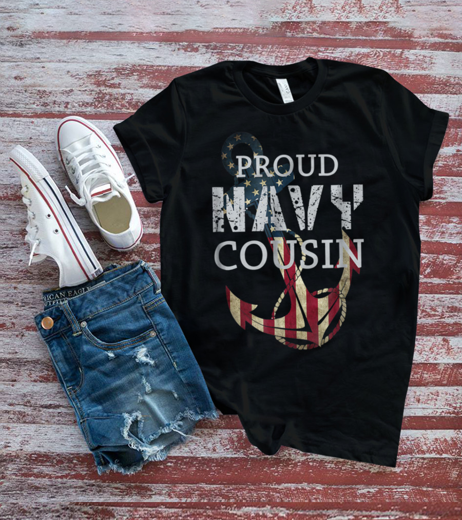 Proud Navy Cousin American Flag Anchor T-Shirt