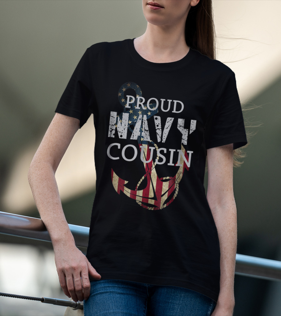 Proud Navy Cousin American Flag Anchor T-Shirt