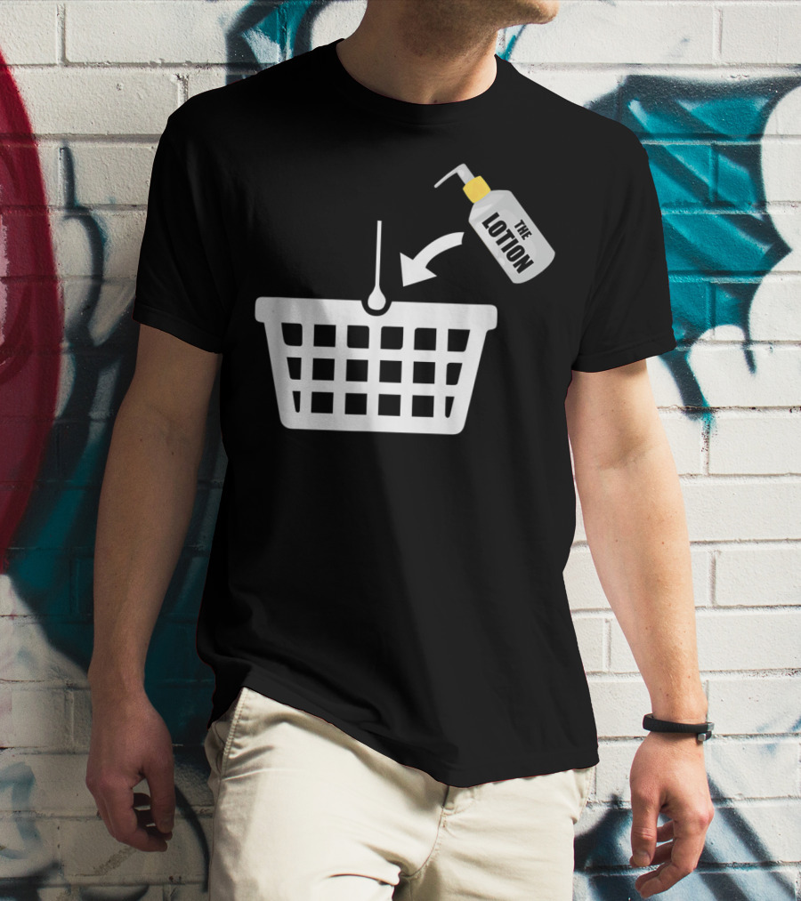 Put The Lotion In The Basket Icon With Pump Bottle And Arrow T-Shirt