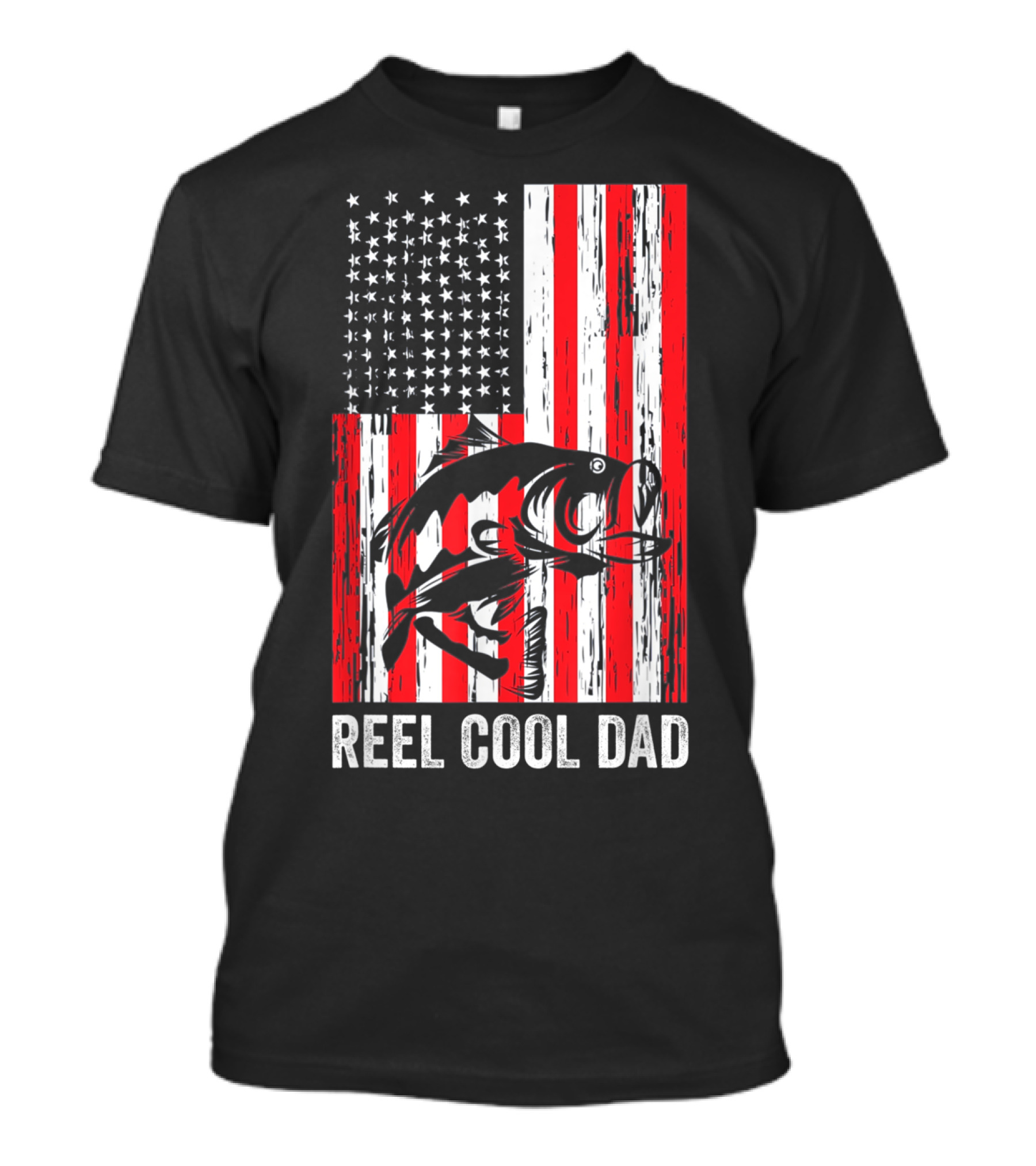 Reel Cool Dad Vintage Fisherman American Flag Father's Day T-Shirt