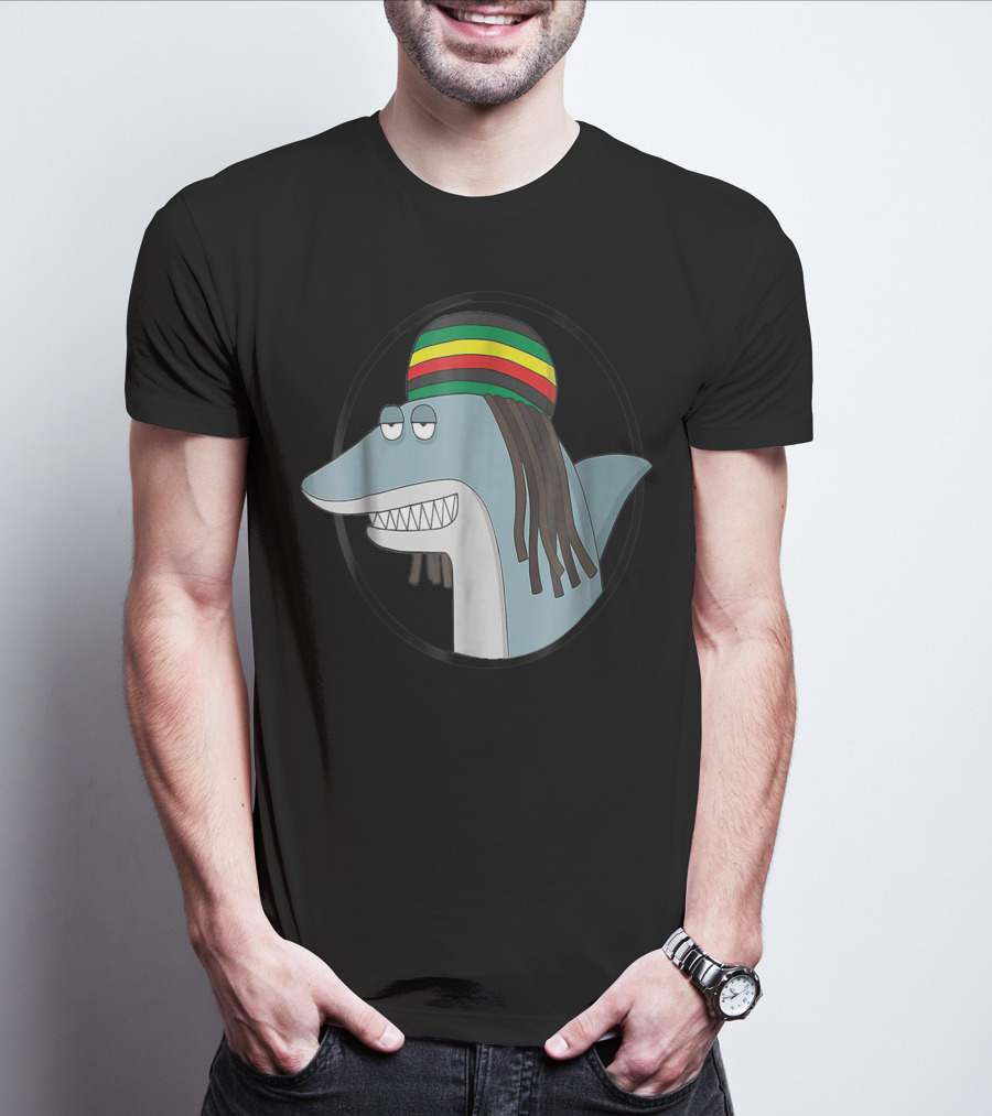 Reggae Shark With Rasta Hat And Dreadlocks T-Shirt