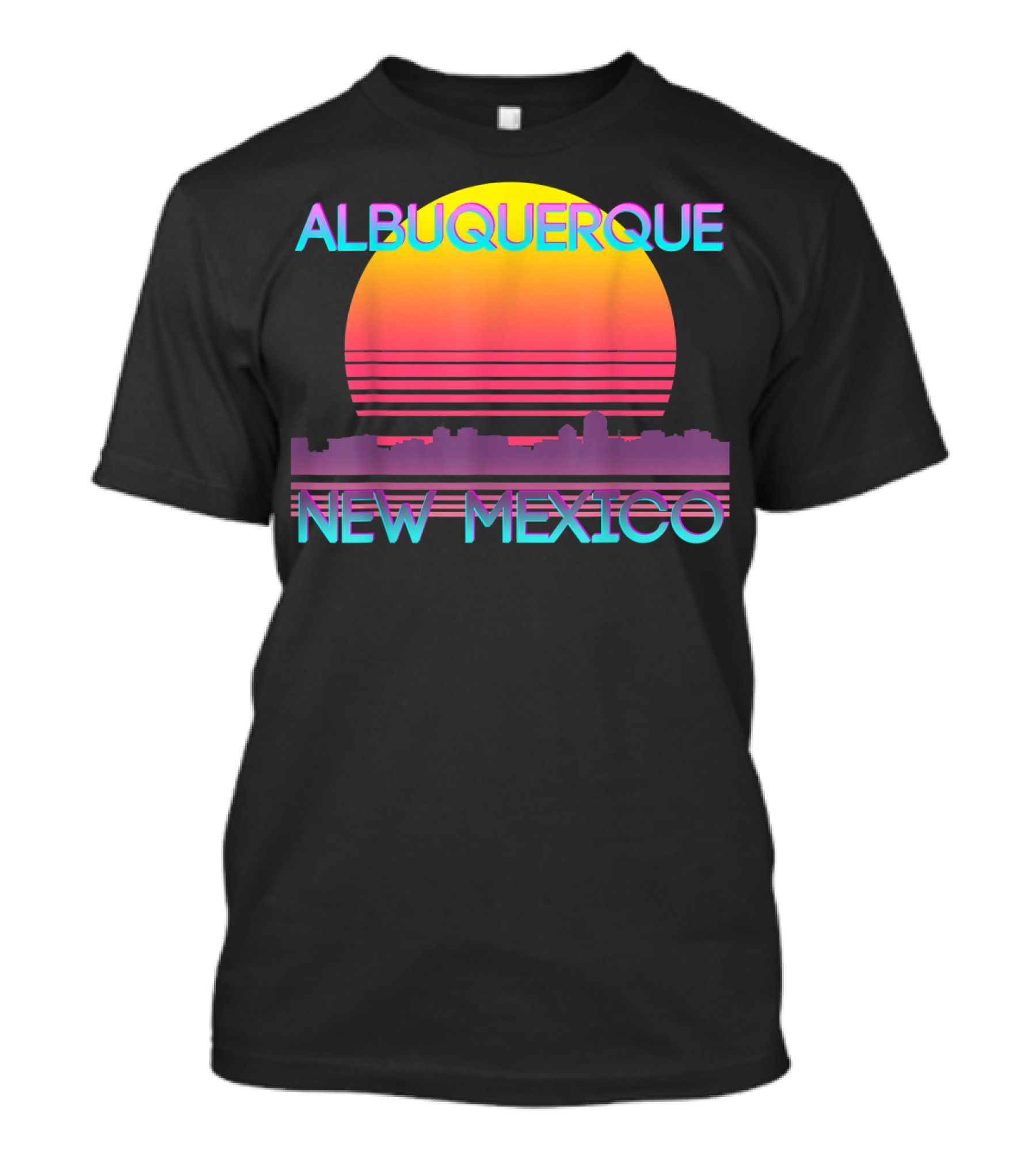 Albuquerque New Mexico Retro Vaporwave Skyline Sunset T-Shirt
