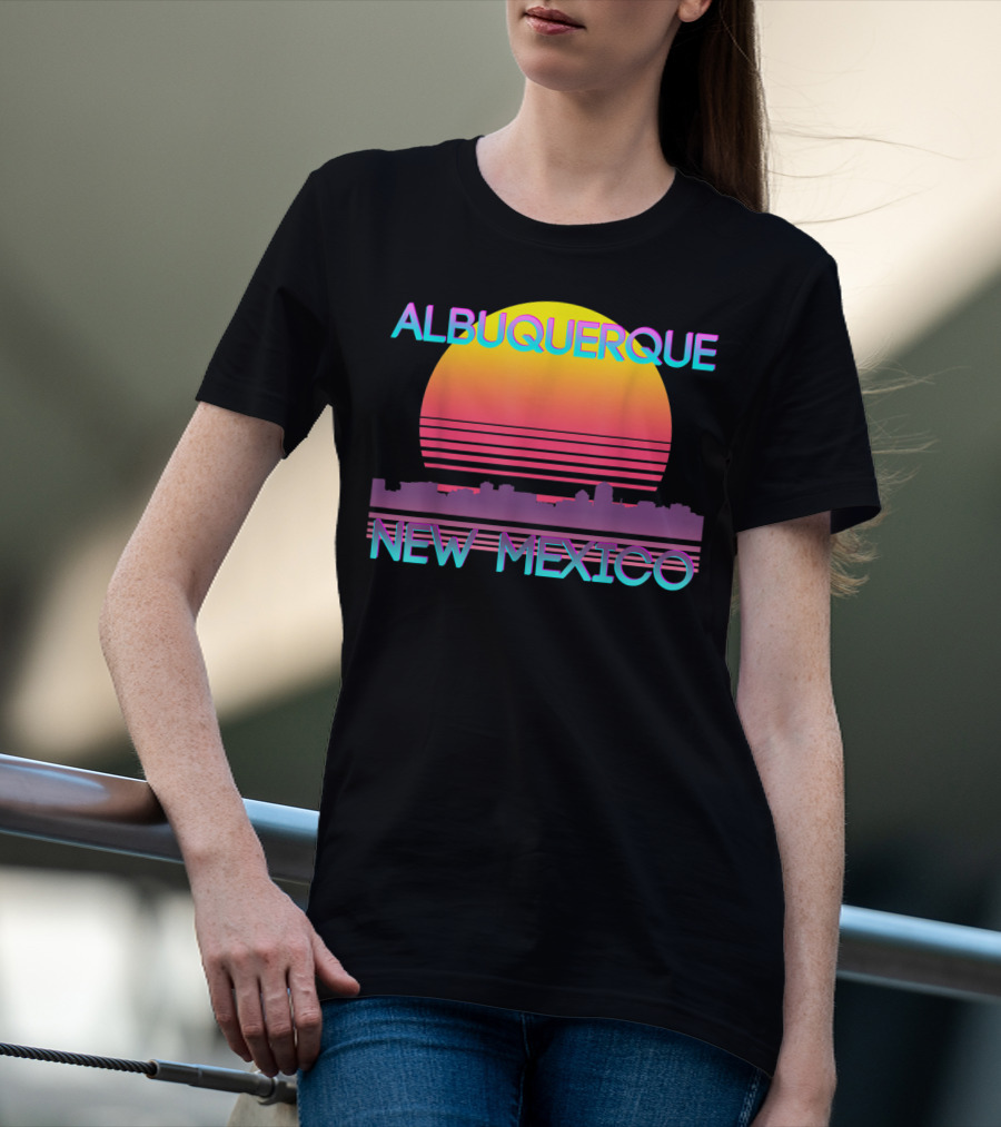 Albuquerque New Mexico Retro Vaporwave Skyline Sunset T-Shirt