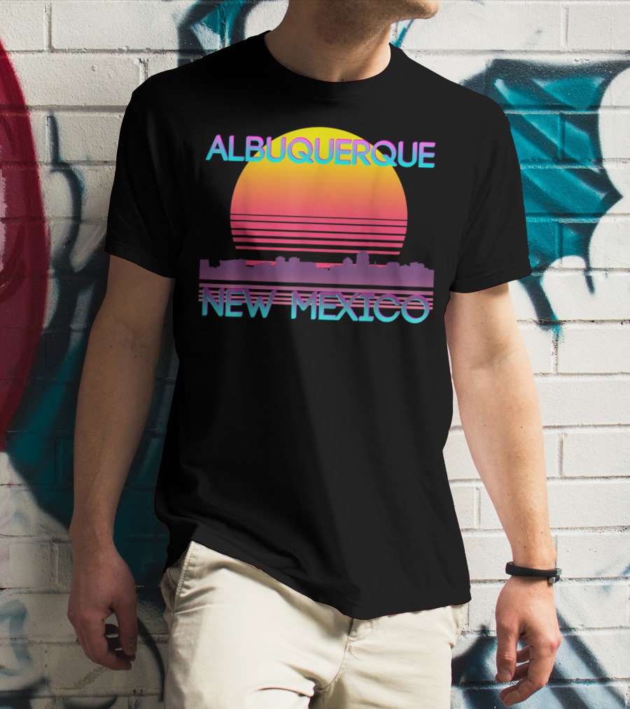 Albuquerque New Mexico Retro Vaporwave Skyline Sunset T-Shirt