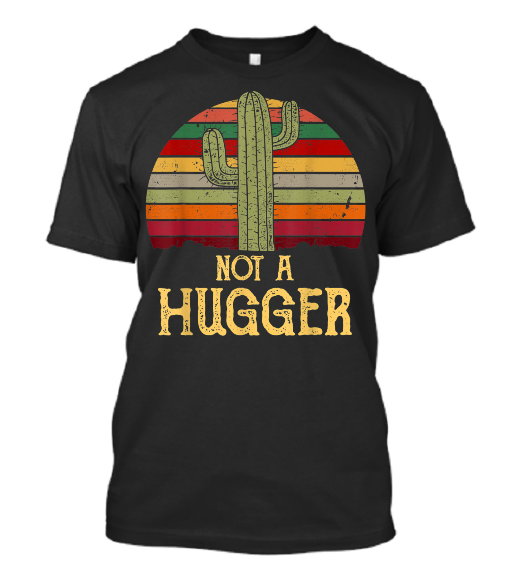 Retro Cactus Sarcastic Not A Hugger Succulent Stripes T-Shirt