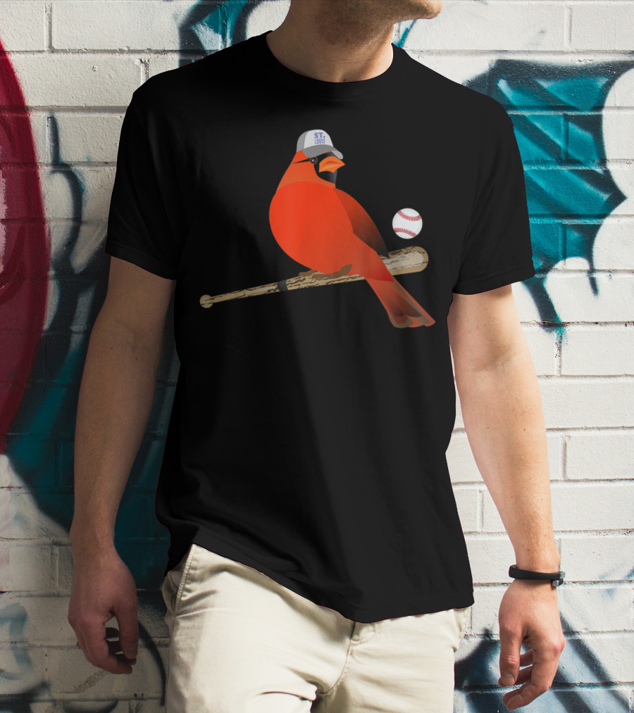 Saint Louis Red Cardinal Baseball Bat And Cap T-Shirt