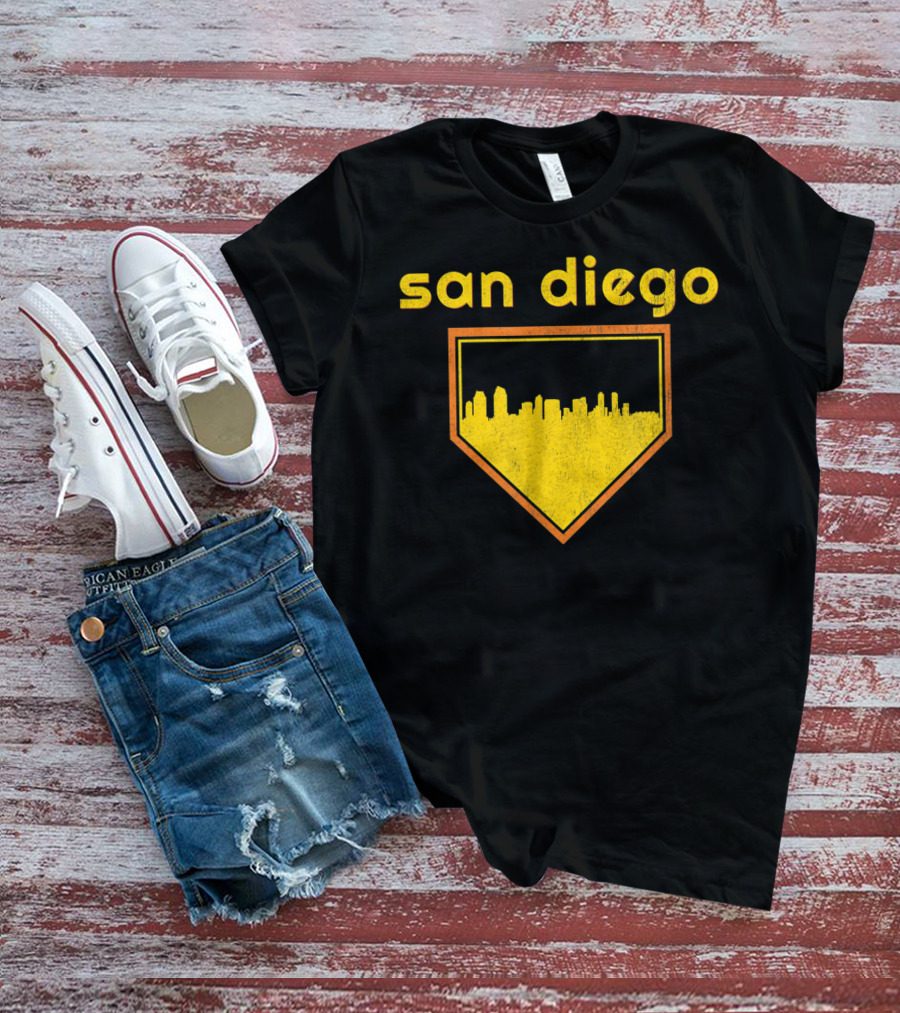 San Diego Skyline Home Plate Vintage Baseball T-Shirt