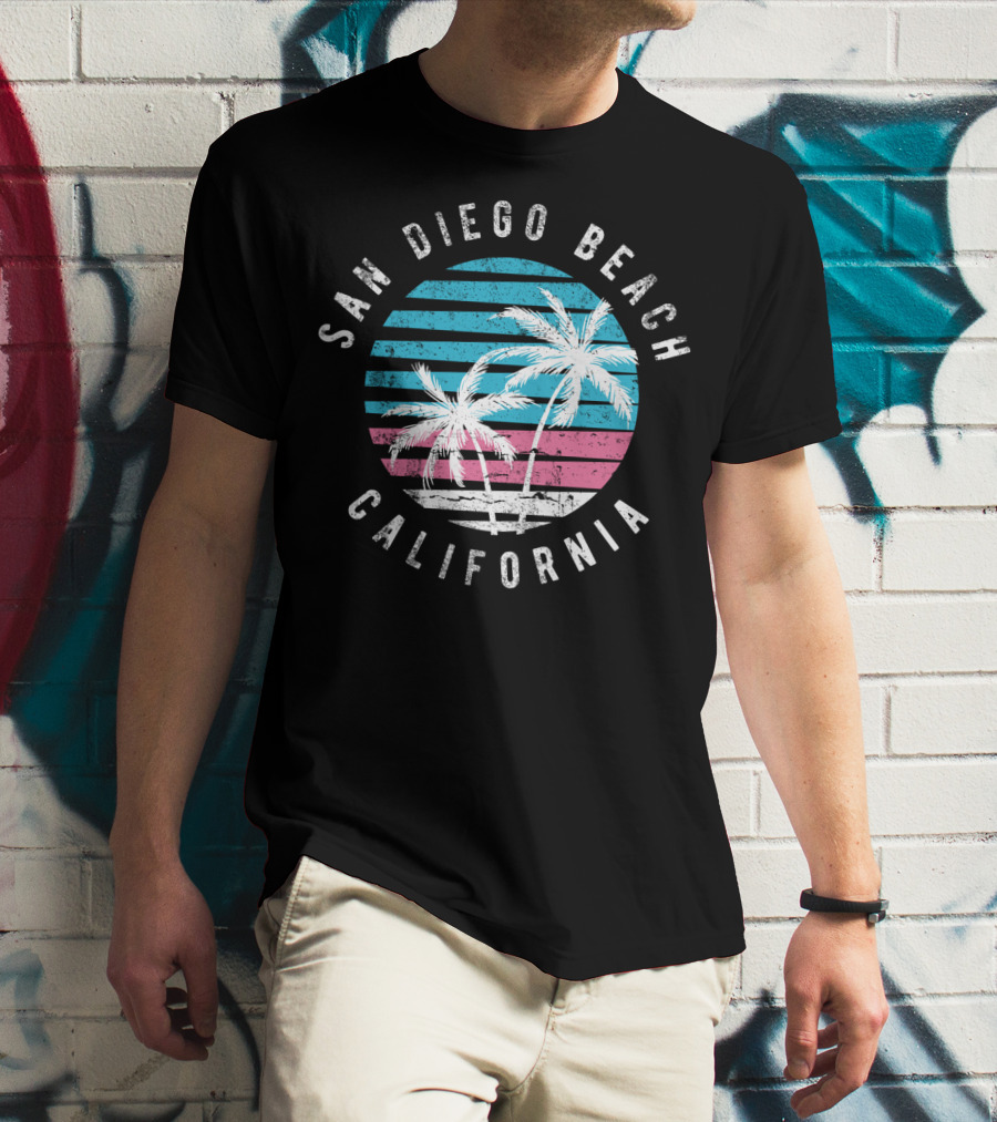 San Diego Beach California Surf Sunset Palm Trees T-Shirt