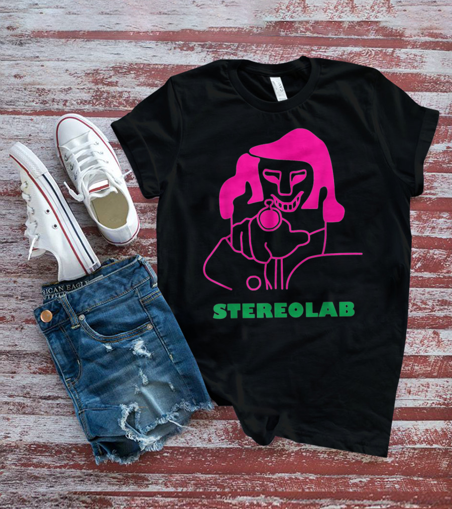Stereolab Pink Abstract Figure Holding Stopwatch T-Shirt