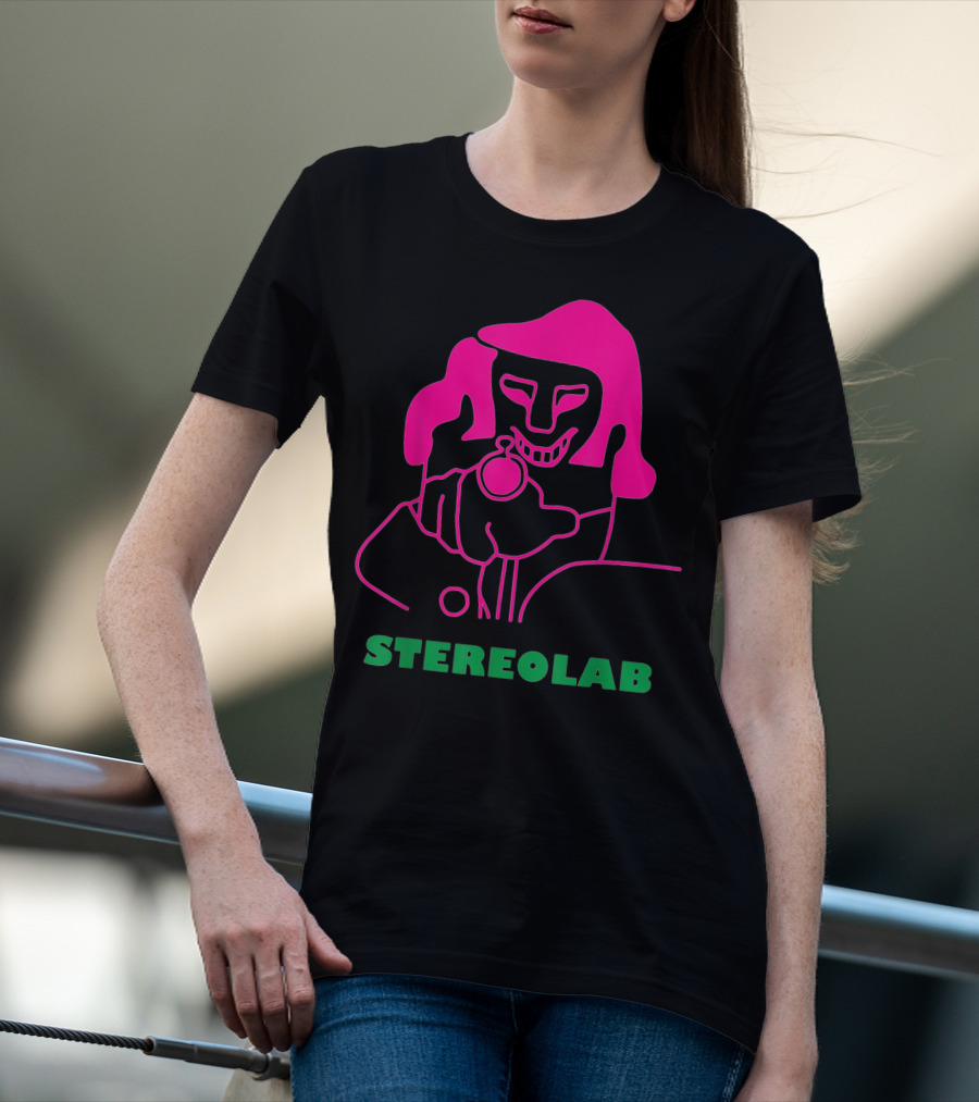 Stereolab Pink Abstract Figure Holding Stopwatch T-Shirt