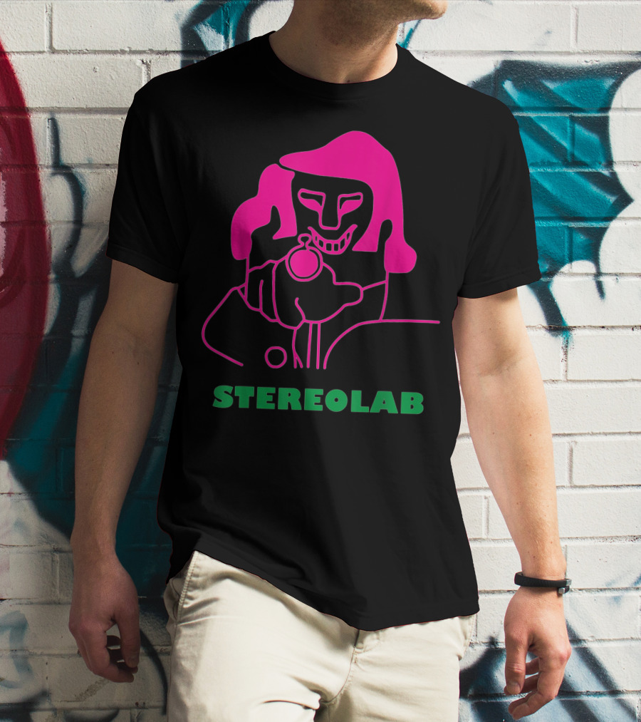 Stereolab Pink Abstract Figure Holding Stopwatch T-Shirt