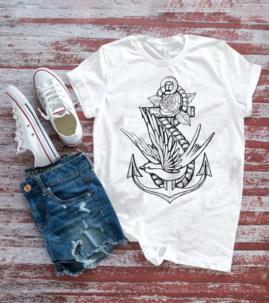 Tattoo Style Anchor Swallow Infinity T-Shirt