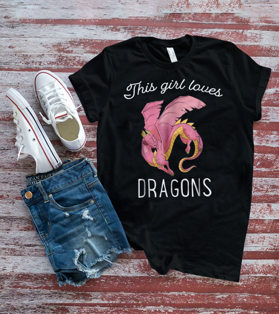 This Girl Loves Dragons Cute Pink Flying Dragon T-Shirt