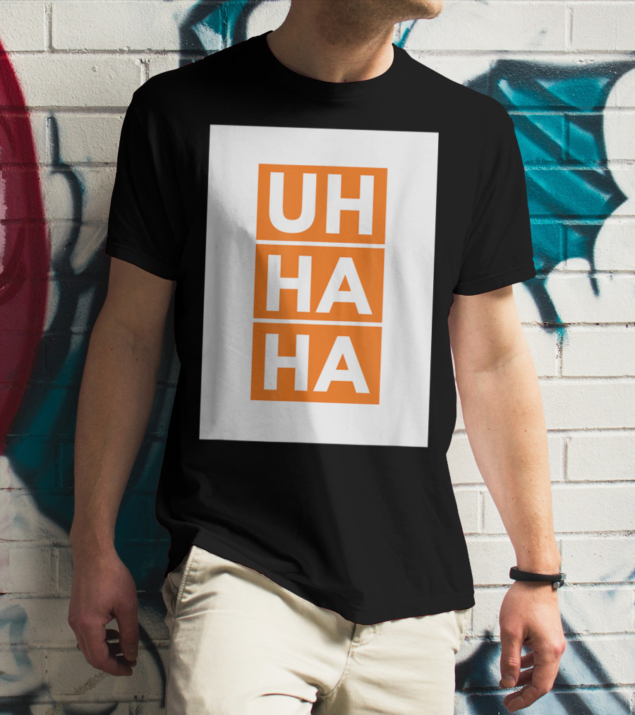 UH HA HA Bold White Letters On Orange Blocks T-Shirt