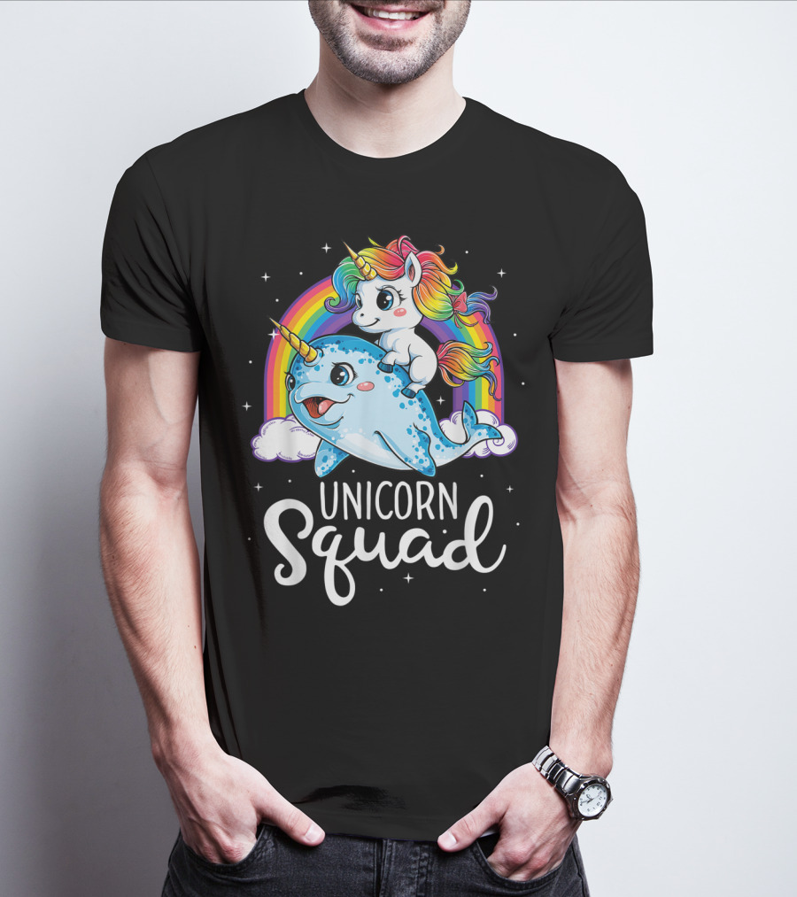 Unicorn Squad Narwhal Rainbow Girls Kids T-Shirt