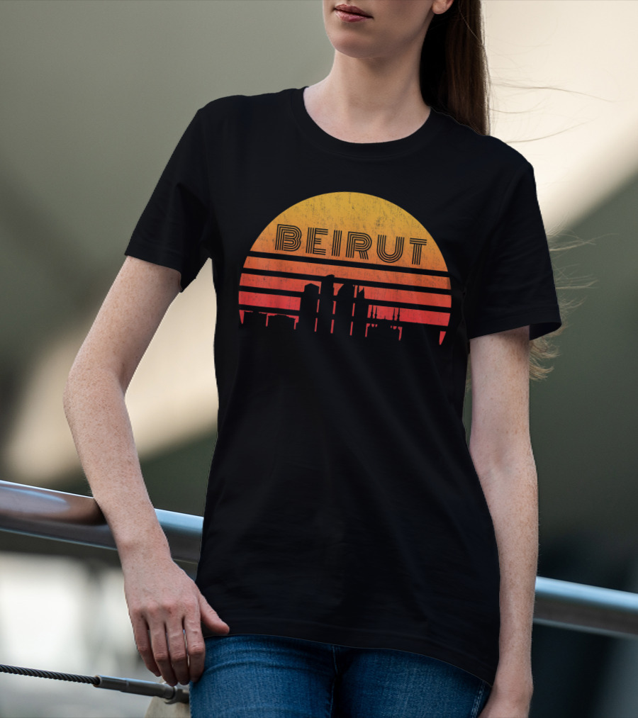 Vintage Beirut Lebanon Skyline Sunset T-Shirt