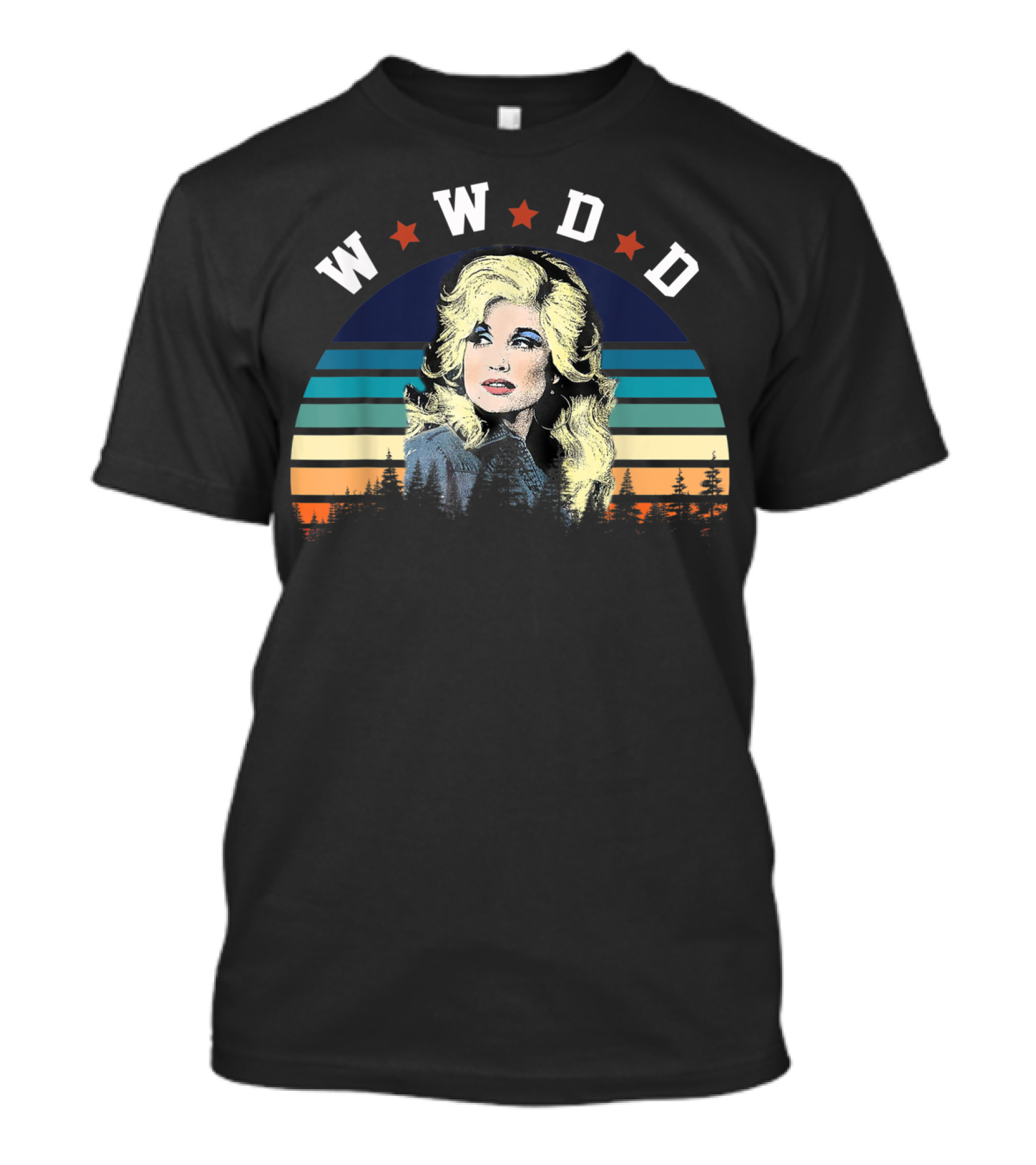 WWDD Retro Dolly Parton Striped Trees T-Shirt