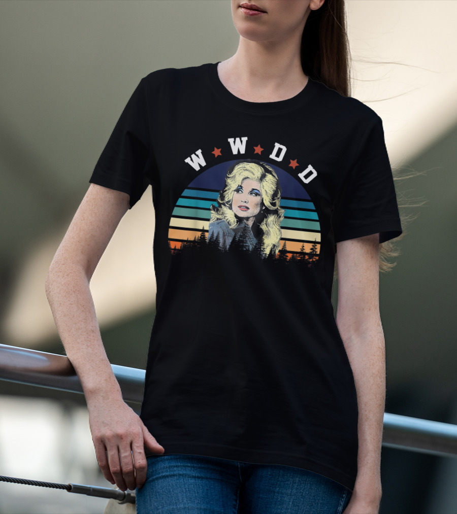 WWDD Retro Dolly Parton Striped Trees T-Shirt