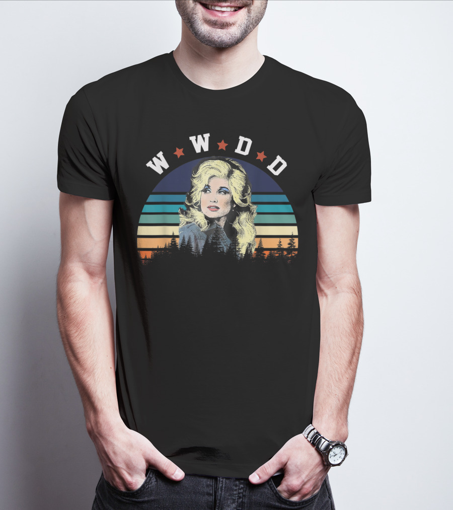 WWDD Retro Dolly Parton Striped Trees T-Shirt